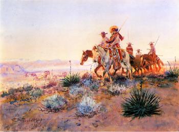 Charles Marion Russell : Mexican Buffalo Hunters
